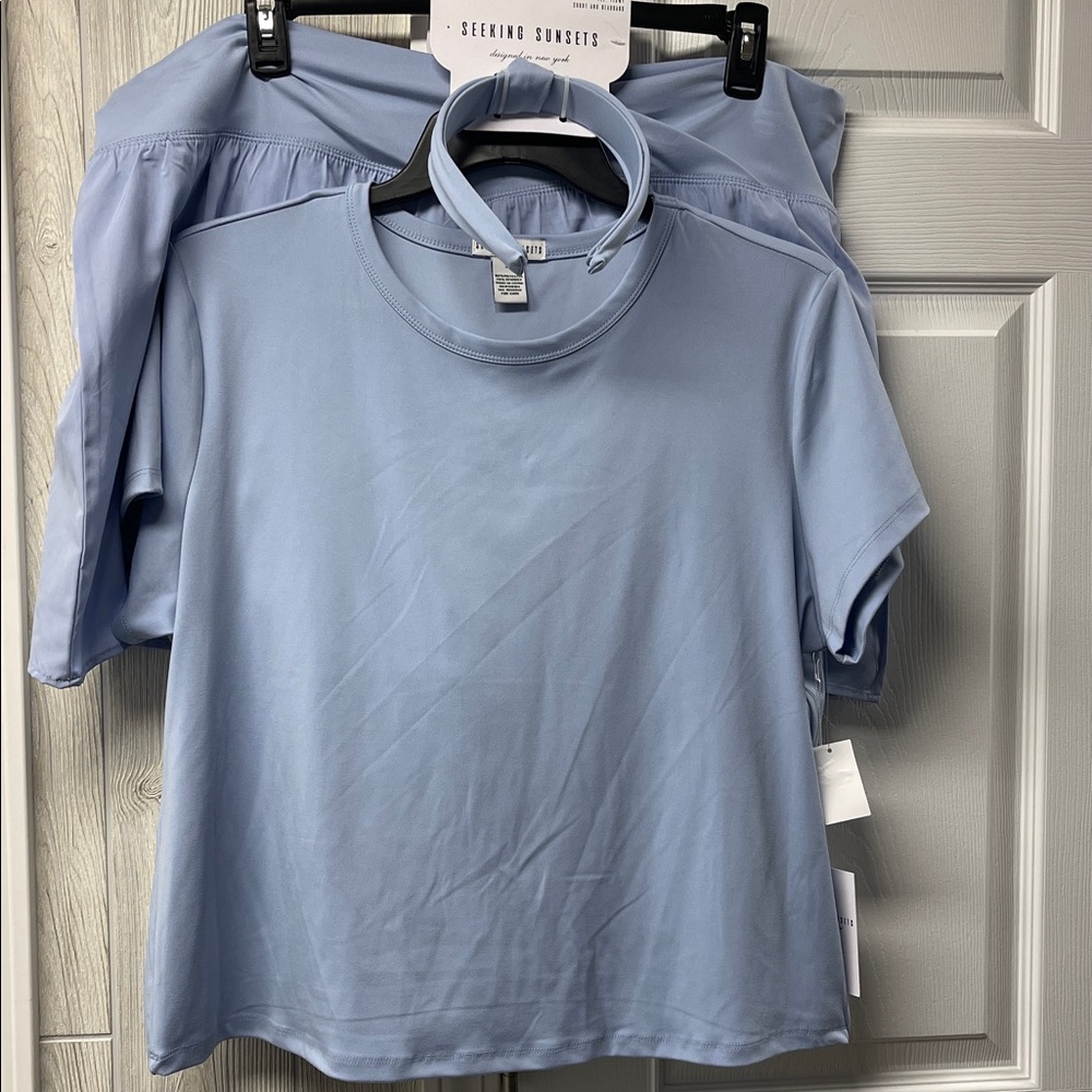 SEEKING SUNSETS 3-PC Tee Flowy Shorts & Matching Headband Set NWT 2X
